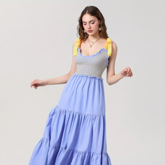 Dreamscape Tiered Blue-Yellow Maxi Dress - Picture 4 of 8